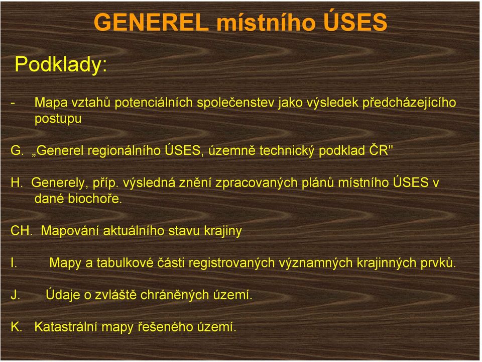 výsledná znění zpracovaných plánů místního ÚSES v dané biochoře. CH. Mapování aktuálního stavu krajiny I.