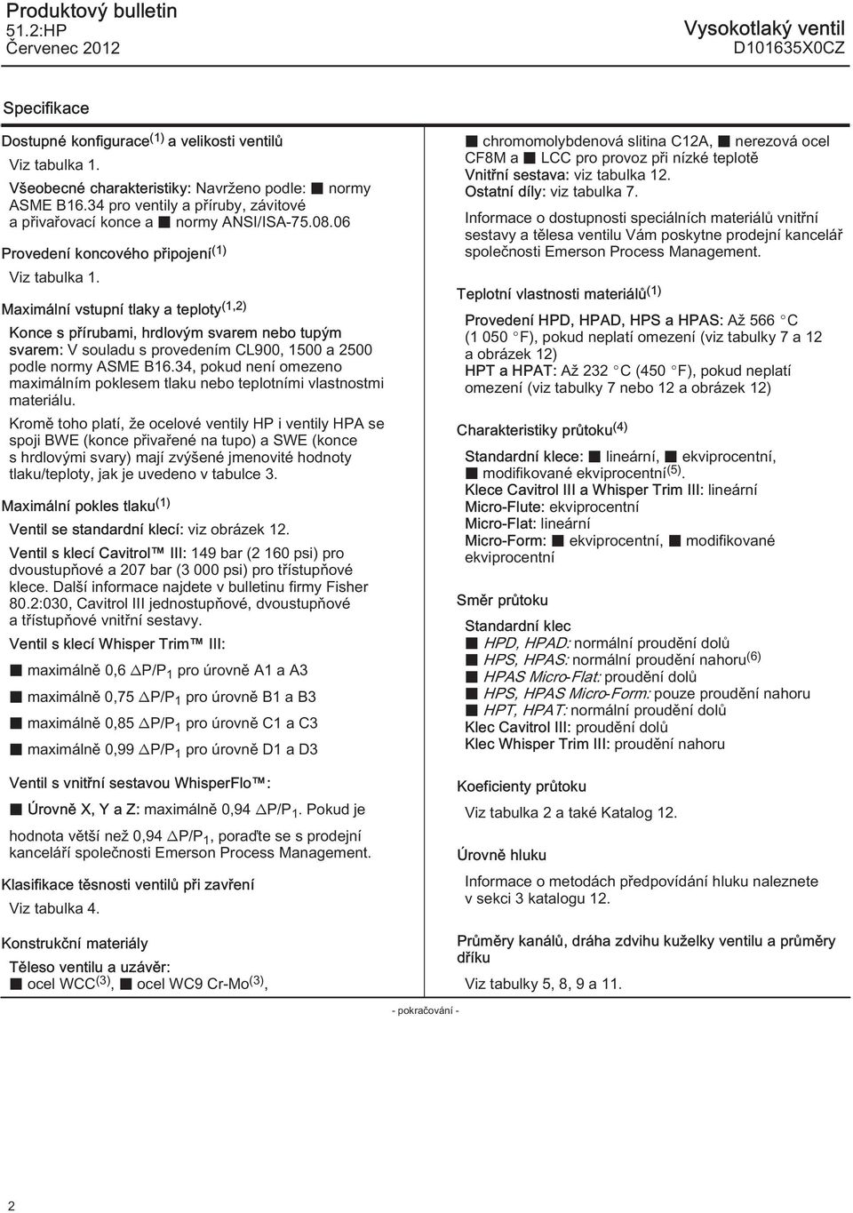 Maximální vstupní tlaky a teploty (,2) Konce s přírubami, hrdlovým svarem nebo tupým svarem: V souladu s provedením CL900, 500 a 2500 podle normy ASME B6.