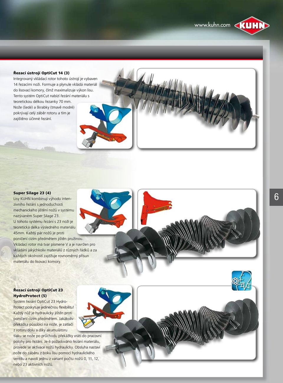 Super Silage 23 (4) Lisy KUHN kombinují výhodu intenzivního řezání s jednoduchostí mechanického jištění nožů v systému nazývaném Super Silage 23.