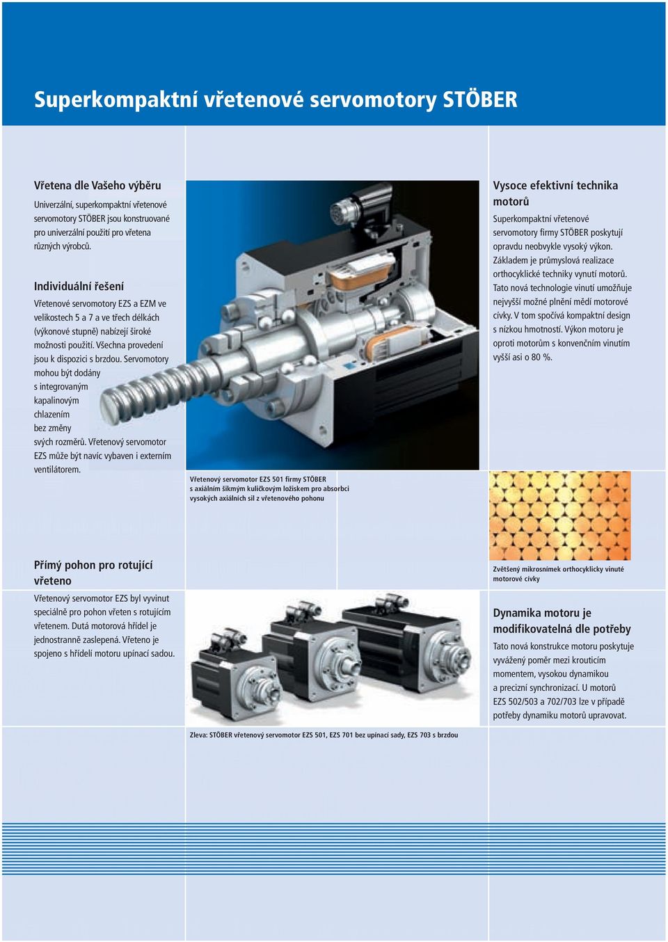 Servomotory mohou být dodány s integrovaným kapalinovým chlazením bez změny svých rozměrů. Vřetenový servomotor EZS může být navíc vybaven i externím ventilátorem.