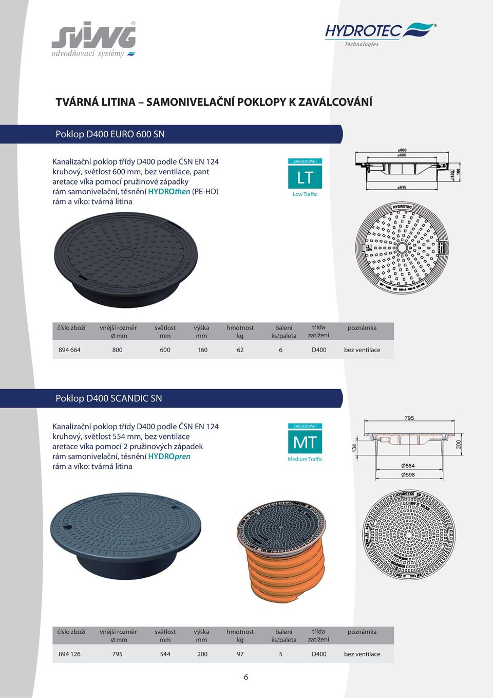 Traffic Ø 894 664 800 160 62 6 Poklop SCANDIC SN Kanalizační poklop třídy podle ČSN EN 124 kruhový, 4,