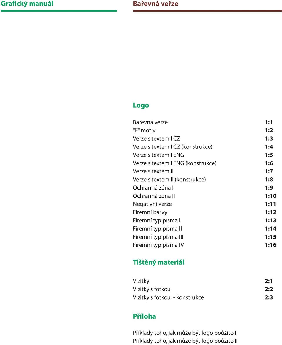1:11 Firemní barvy 1:12 Firemní typ písma I 1:13 Firemní typ písma II 1:14 Firemní typ písma III 1:15 Firemní typ písma IV 1:16 Tištìný materiál Vizitky