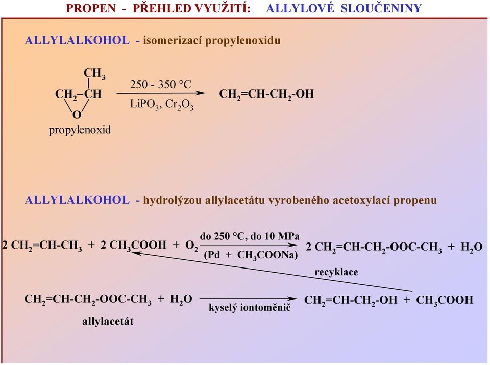 hydrolýzou allylacetátu vyrobeného acetoxylací propenu do 250 C, do 10 MPa 2