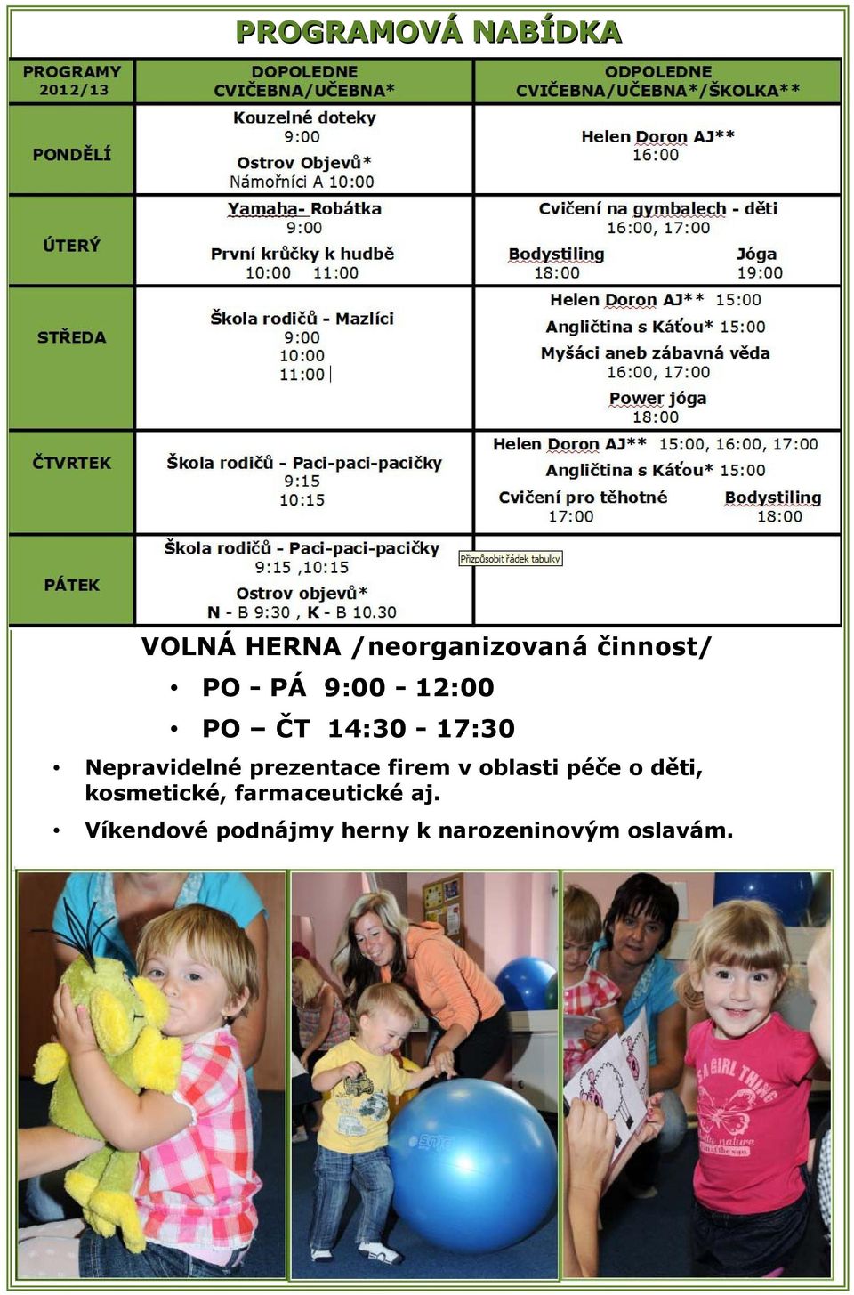 prezentace firem v oblasti péče o děti, kosmetické,