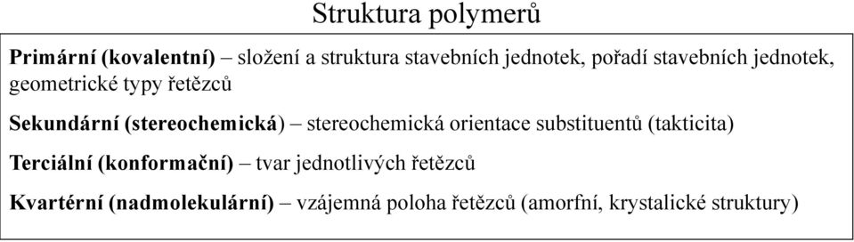 stereochemická orientace substituentů (takticita) Terciální (konformační) tvar