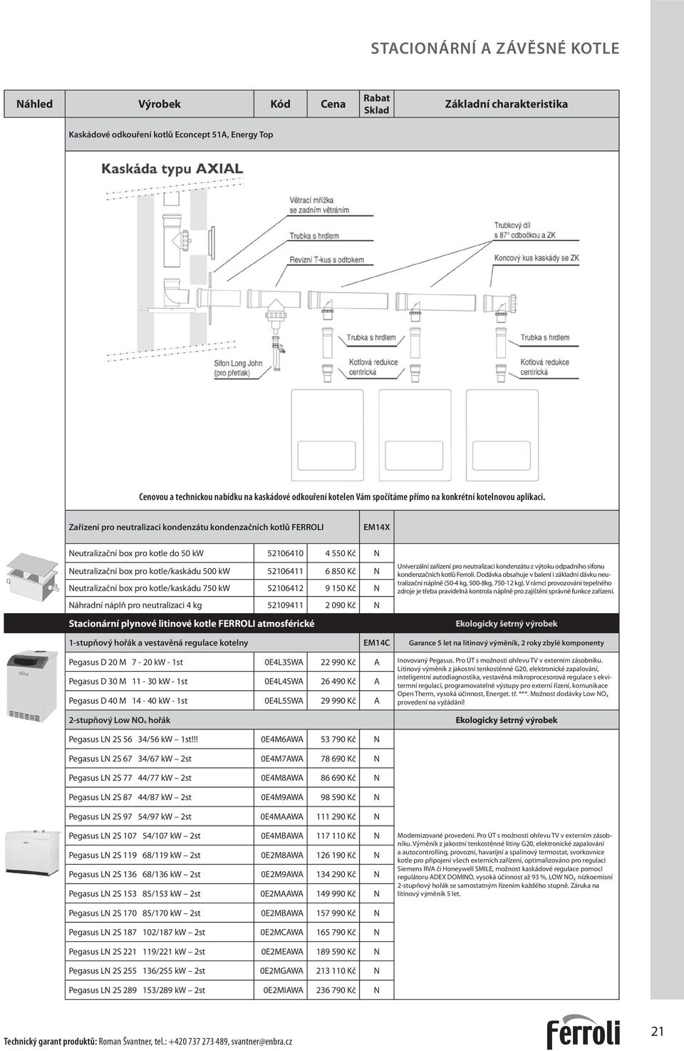 box pro kotle/kaskádu 750 kw 52106412 9 150 Kč áhradní náplň pro neutralizaci 4 kg 52109411 2 090 Kč Stacionární plynové litinové kotle FERROLI atmosférické Univerzální zařízení pro neutralizaci