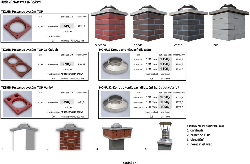 hmotnost (kg) poznámka 26,5 rozměr: 730x380x100 mm 2,8 Ø385 mm TK3HB-Prstenec systém TOP Vario KONUS2-Konus ukončovací dilatační 2průduch+Vario KONUS2160 160 mm 1050,- 1270,5 TK3HB univerzální 390,-