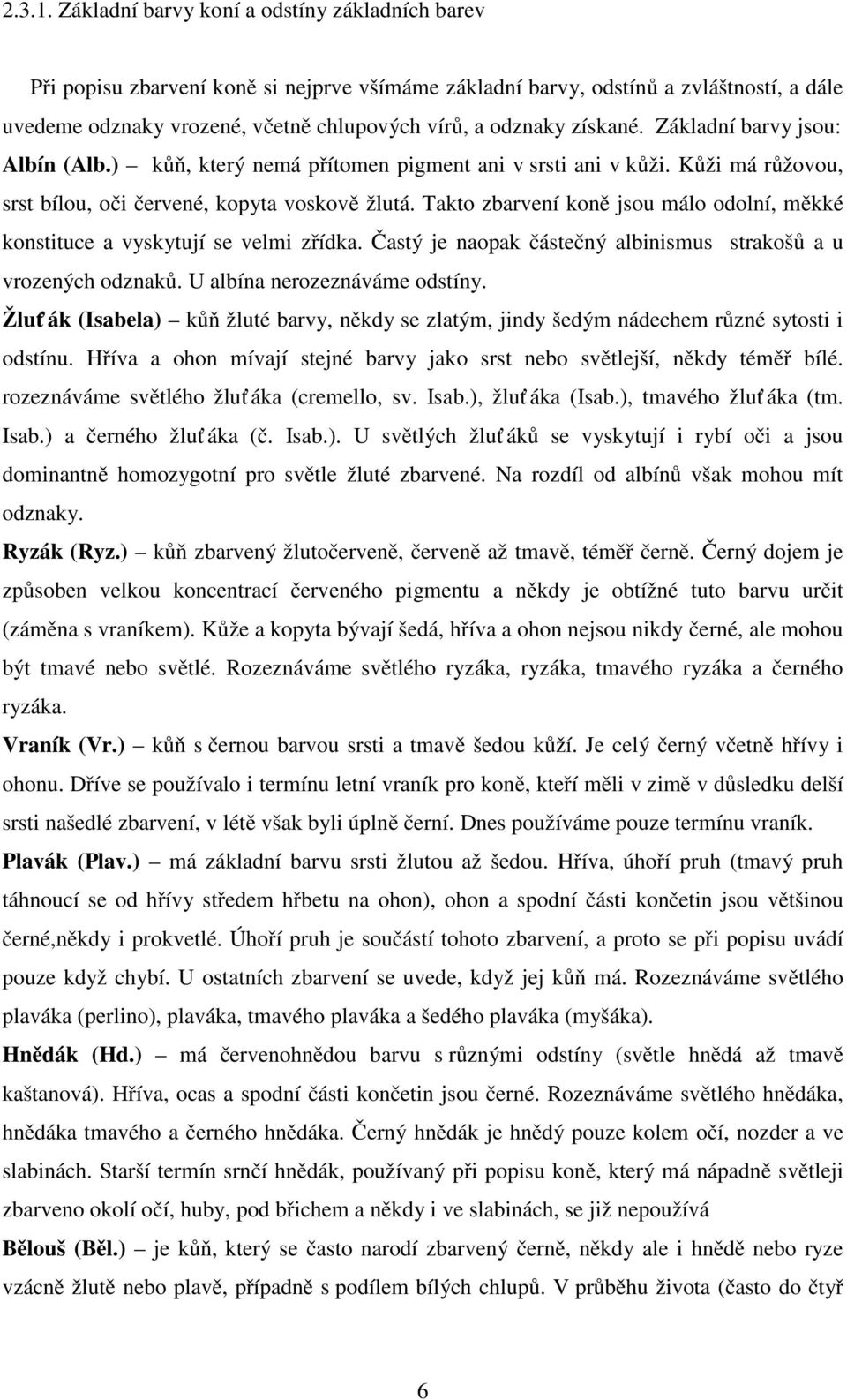 získané. Základní barvy jsou: Albín (Alb.) kůň, který nemá přítomen pigment ani v srsti ani v kůži. Kůži má růžovou, srst bílou, oči červené, kopyta voskově žlutá.