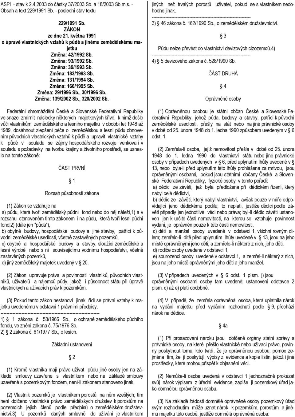 Změna: 29/1996 Sb., 30/1996 Sb. Změna: 139/2002 Sb., 320/2002 Sb.
