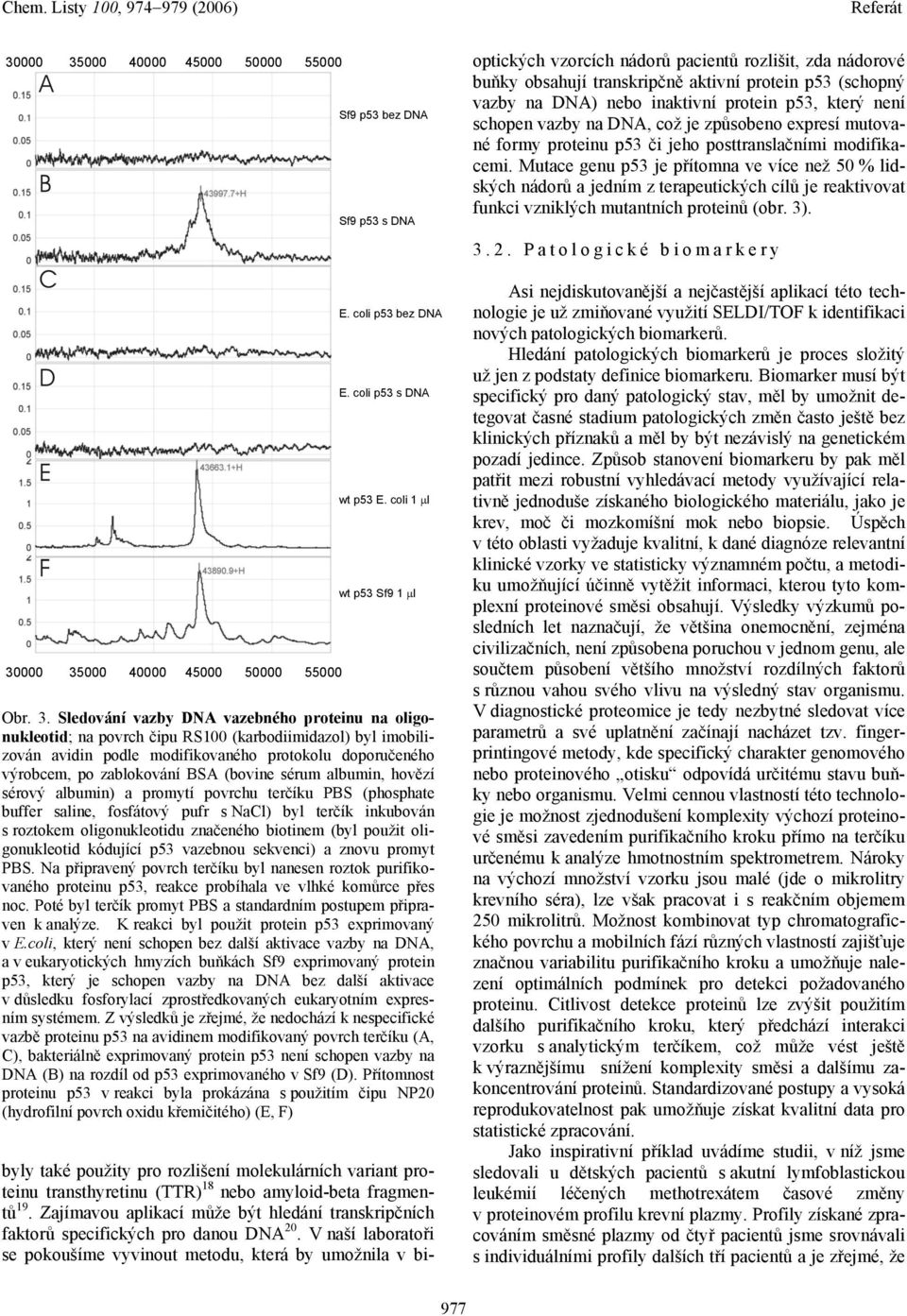Sledování vazby DNA vazebného proteinu na oligonukleotid; na povrch čipu RS100 (karbodiimidazol) byl imobilizován avidin podle modifikovaného protokolu doporučeného výrobcem, po zablokování BSA