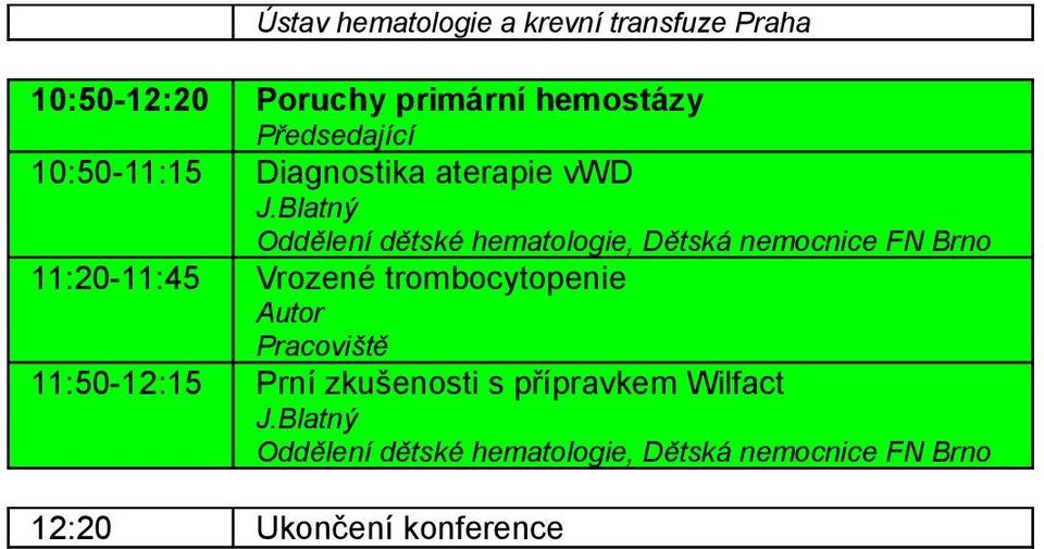 J.Blatný 11:2-11:45 Vrozené trombocytopenie Autor Pracoviště