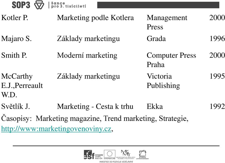 J.,Perreault W.D. Základy marketingu Victoria Publishing 2000 1995 Světlík J.