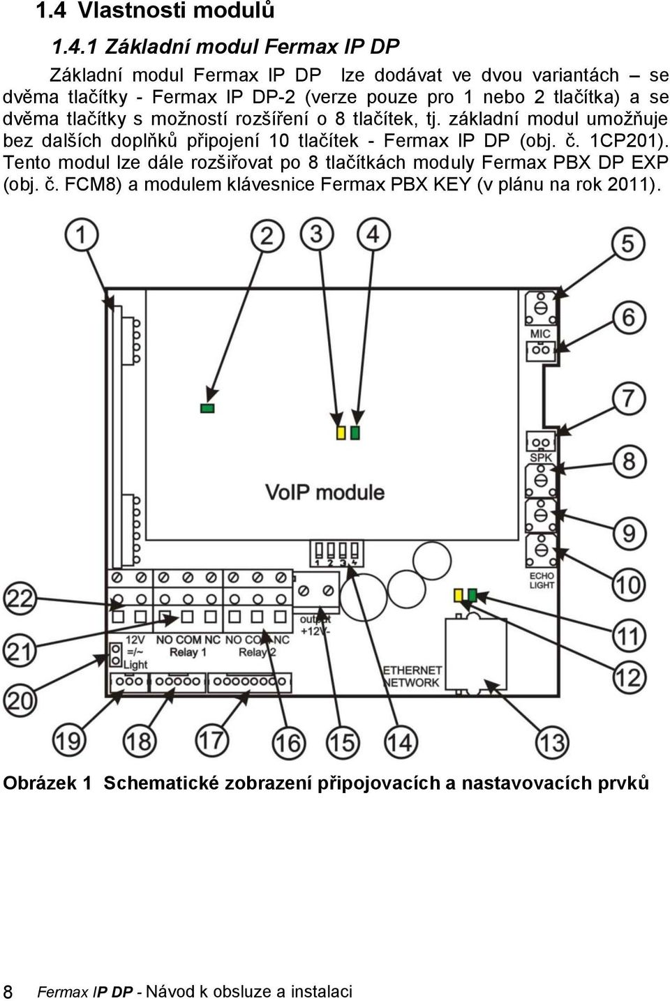 základní modul umoţňuje bez dalších doplňků připojení 10 tlačítek - Fermax IP DP (obj. č. 1CP201).