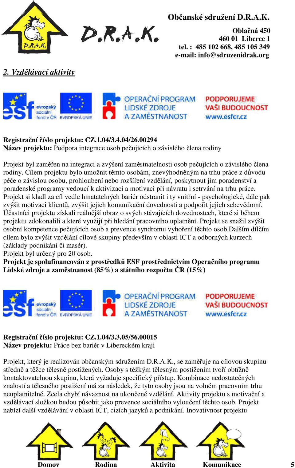 Cílem projektu bylo umožnit těmto osobám, znevýhodněným na trhu práce z důvodu péče o závislou osobu, prohloubení nebo rozšíření vzdělání, poskytnout jim poradenství a poradenské programy vedoucí k