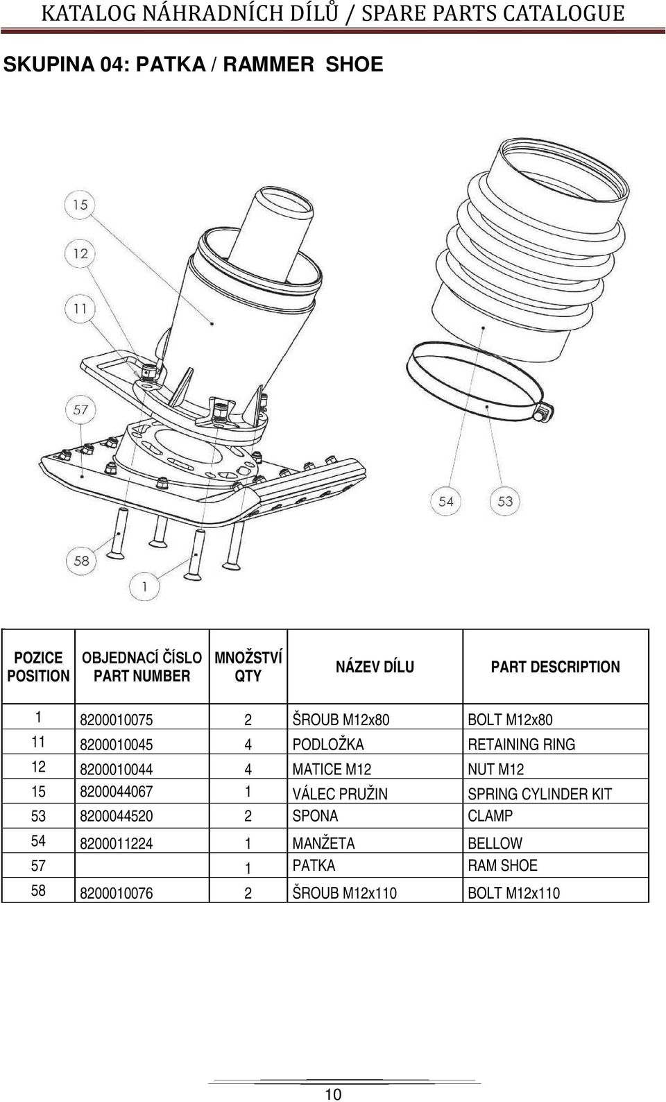 8200010044 4 MATICE M12 NUT M12 15 8200044067 1 VÁLEC PRUŽIN SPRING CYLINDER KIT 53 8200044520 2