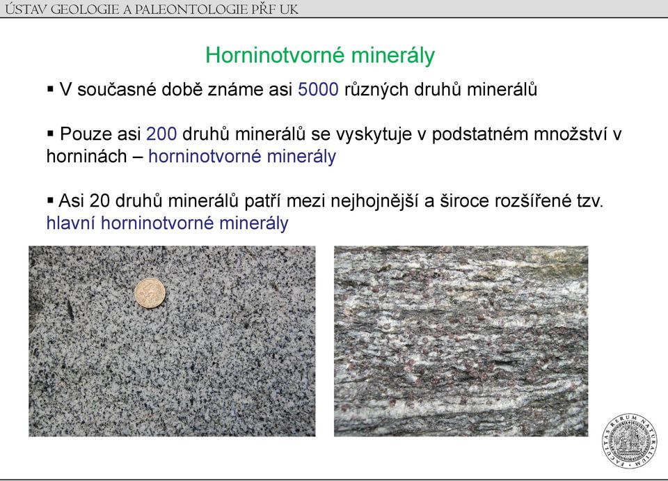 množství v horninách horninotvorné minerály Asi 20 druhů minerálů