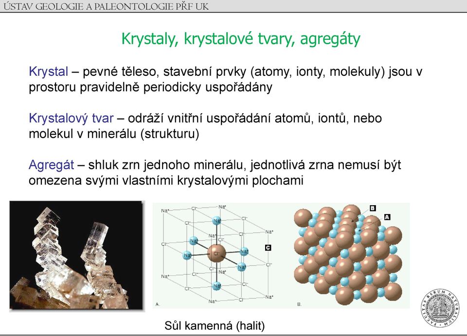 uspořádání atomů, iontů, nebo molekul v minerálu (strukturu) Agregát shluk zrn jednoho