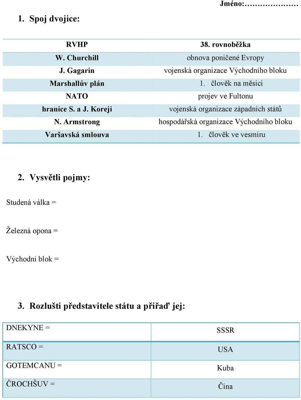 Koreji vojenská organizace západních států N. Armstrong hospodářská organizace Východního bloku Varšavská smlouva 1.