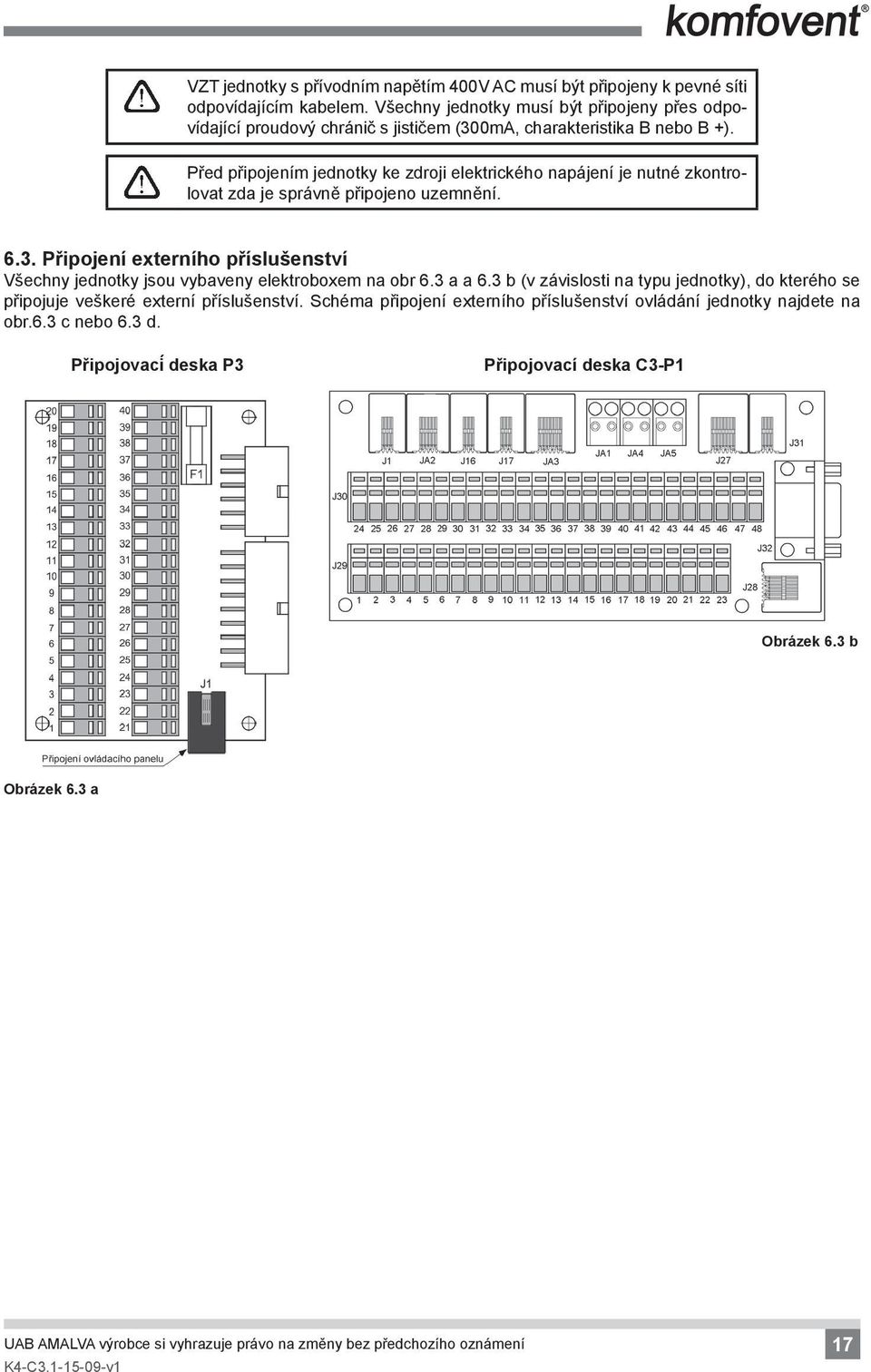 Před připojením jednotky ke zdroji elektrického napájení je nutné zkontrolovat zda je správně připojeno uzemnění. 6.3.
