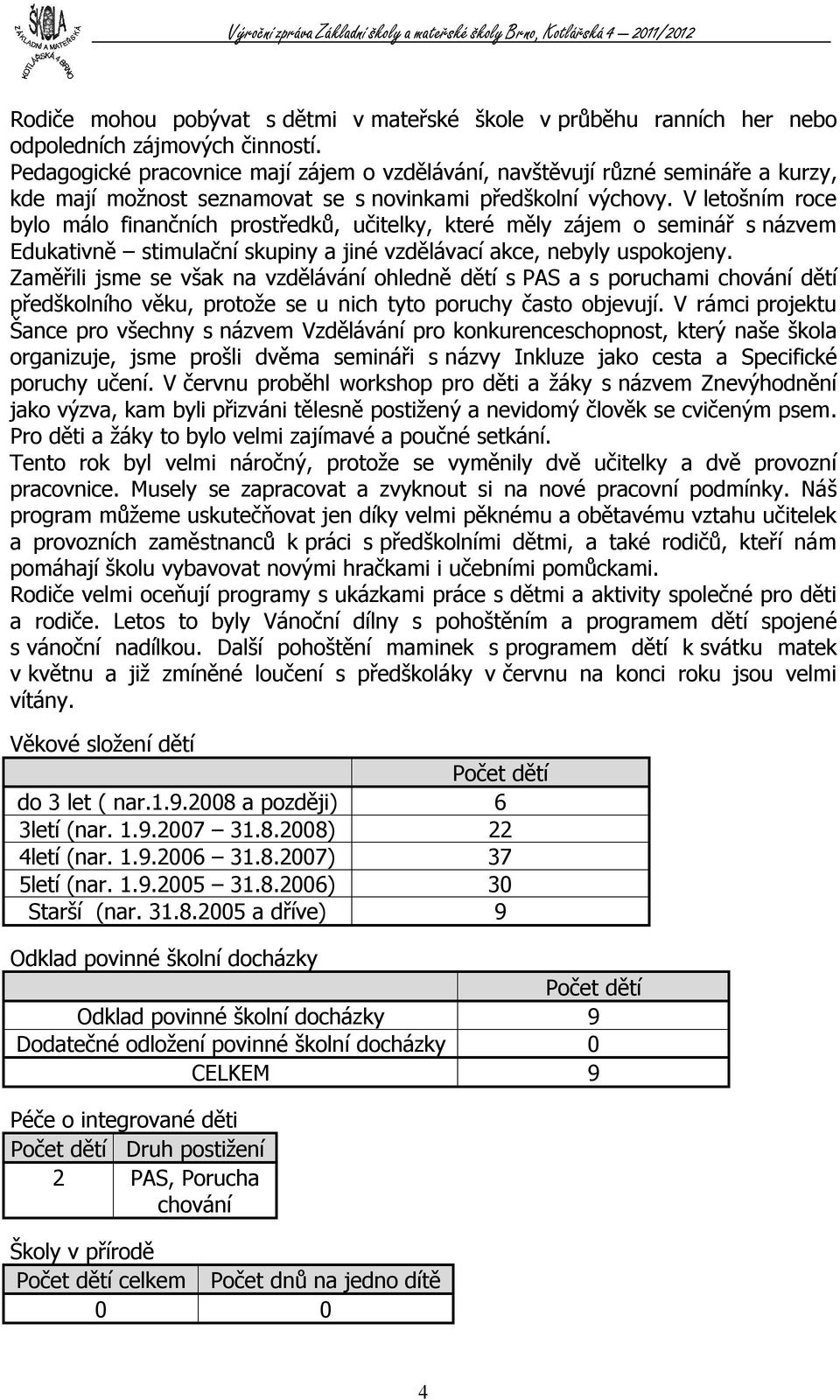 V letošním roce bylo málo finančních prostředků, učitelky, které měly zájem o seminář s názvem Edukativně stimulační skupiny a jiné vzdělávací akce, nebyly uspokojeny.