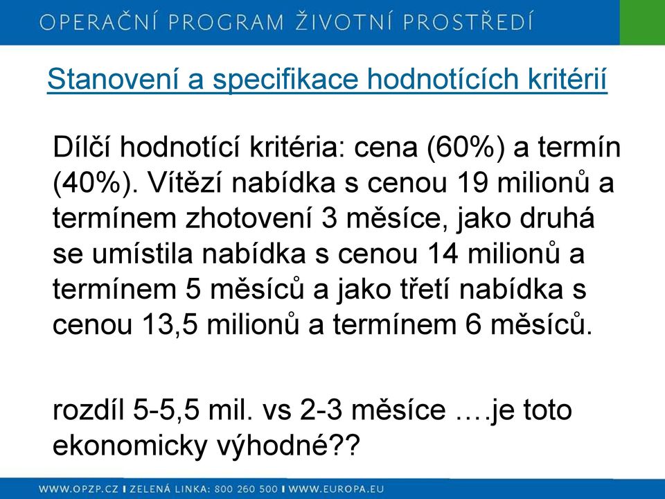 Vítězí nabídka s cenou 19 milionů a termínem zhotovení 3 měsíce, jako druhá se umístila