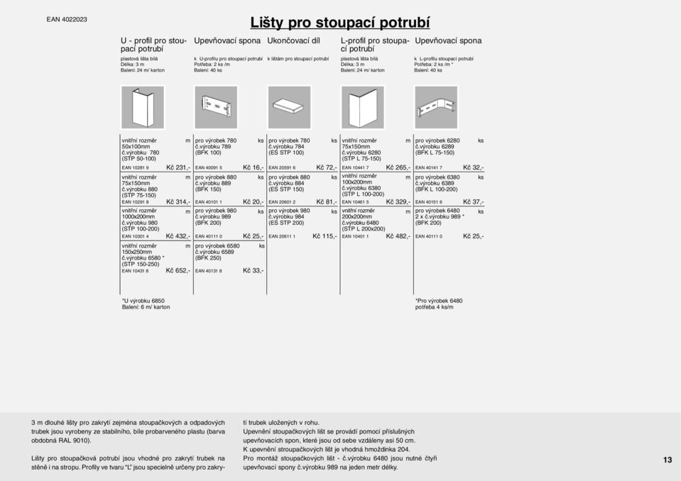 výrobku 780 (STP 50-100) EAN 10281 9 vnitřní rozěr 75x150 č.výrobku 880 (STP 75-150) EAN 10291 8 vnitřní rozěr 1000x200 č.