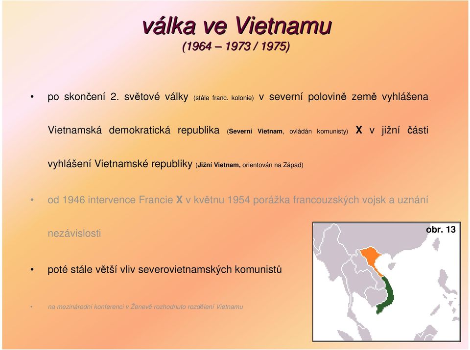 části vyhlášení Vietnamské republiky (Jižní Vietnam, orientován na Západ) od 1946 intervence Francie X v květnu 1954