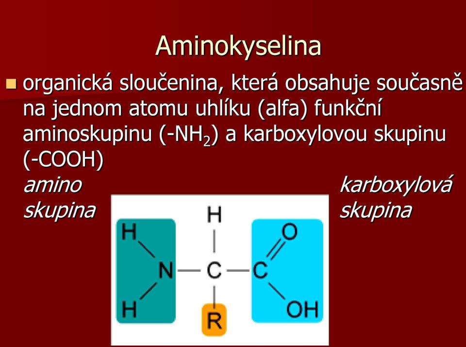 (alfa) funkční aminoskupinu (-NH 2 ) a
