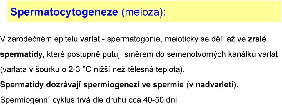 kanálků varlat (varlata v šourku o 2-3 C nižší než tělesná teplota).