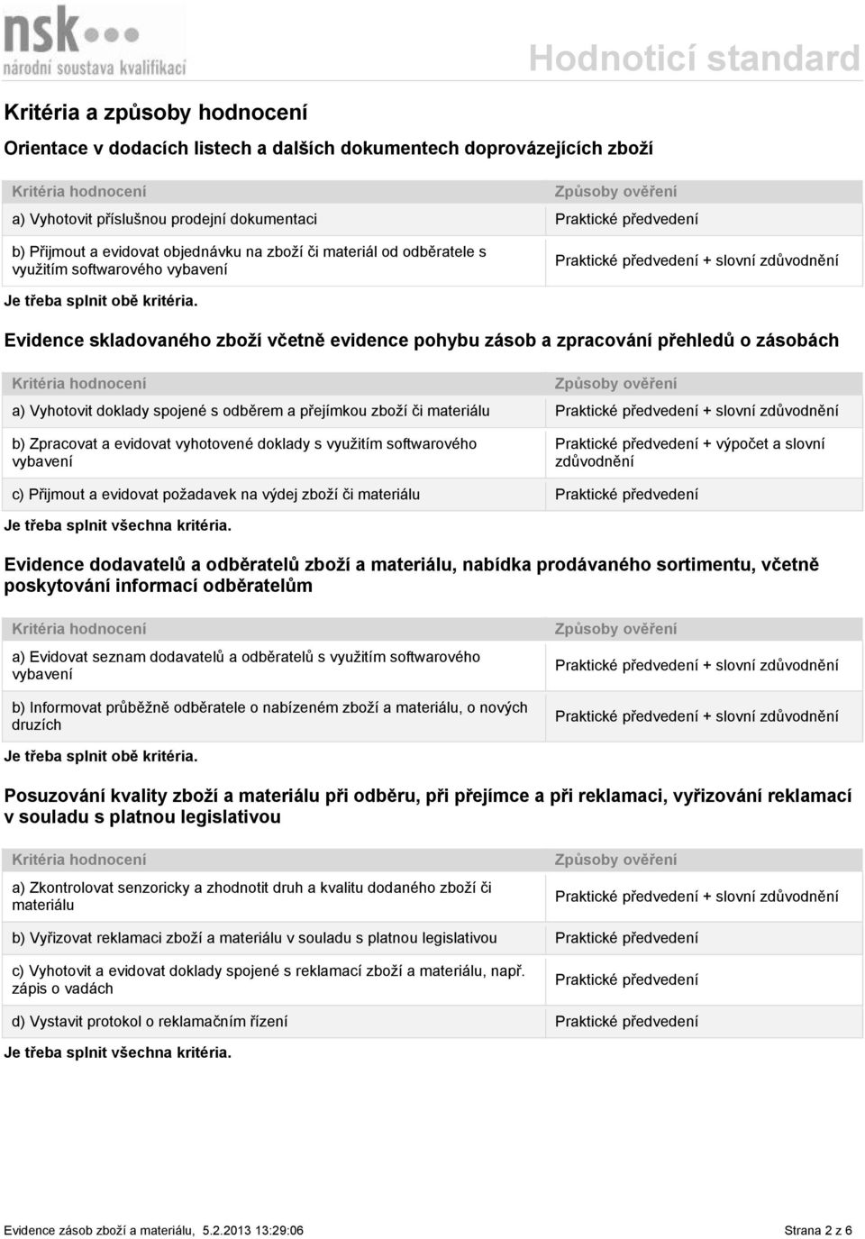 Evidence skladovaného zboží včetně evidence pohybu zásob a zpracování přehledů o zásobách a) Vyhotovit doklady spojené s odběrem a přejímkou zboží či materiálu b) Zpracovat a evidovat vyhotovené