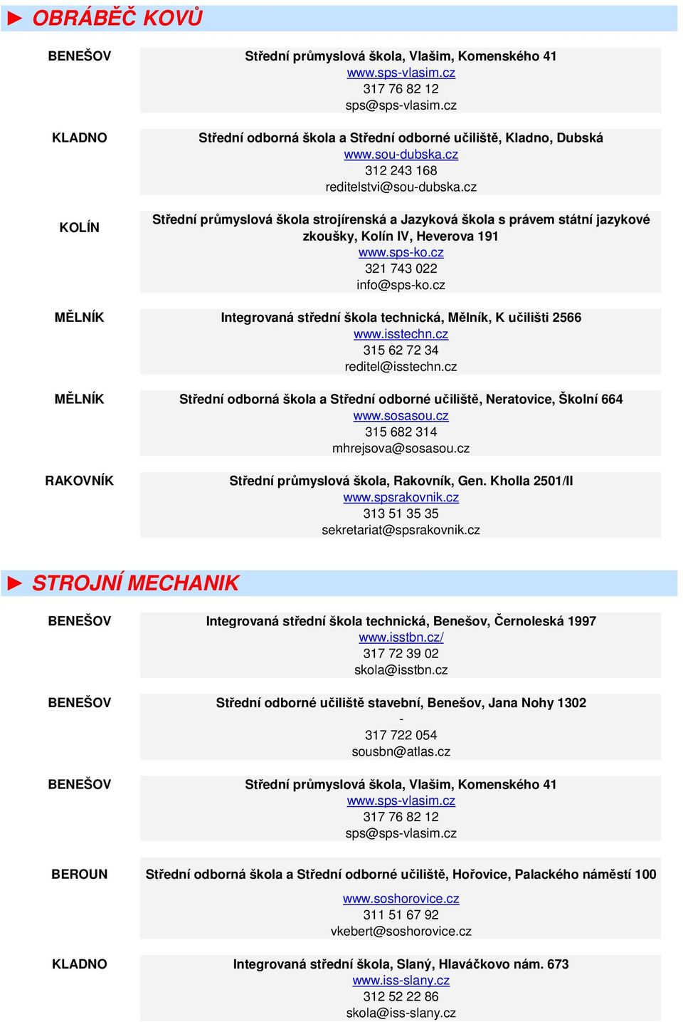 cz MĚLNÍK Integrovaná střední škola technická, Mělník, K učilišti 2566 www.isstechn.cz 315 62 72 34 reditel@isstechn.