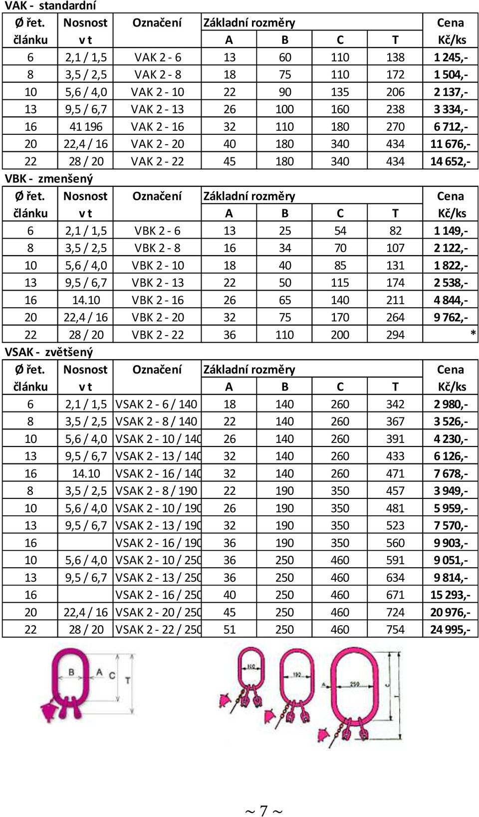6,7 VAK 2-13 26 100 160 238 3334,- 16 41196 VAK 2-16 32 110 180 270 6712,- 20 22,4 / 16 VAK 2-20 40 180 340 434 11676,- 22 28 / 20 VAK 2-22 45 180 340 434 14652,- VBK - zmenšený Ø řet.