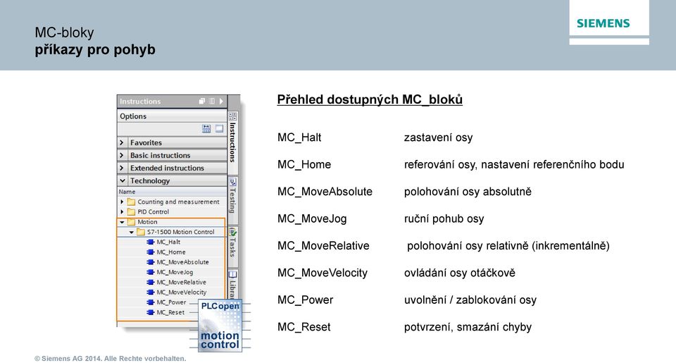 nastavení referenčního bodu polohování osy absolutně ruční pohub osy polohování osy