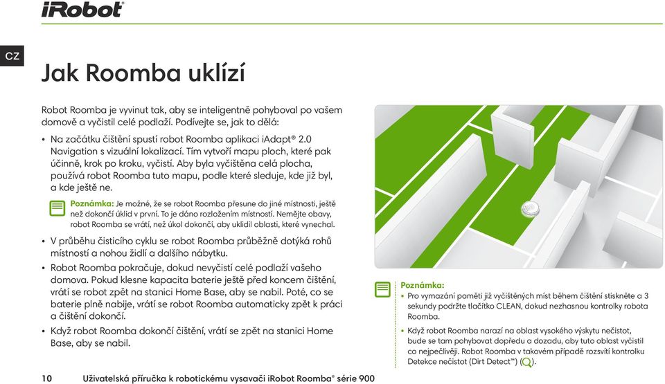 Aby byla vyčištěna celá plocha, používá robot Roomba tuto mapu, podle které sleduje, kde již byl, a kde ještě ne.
