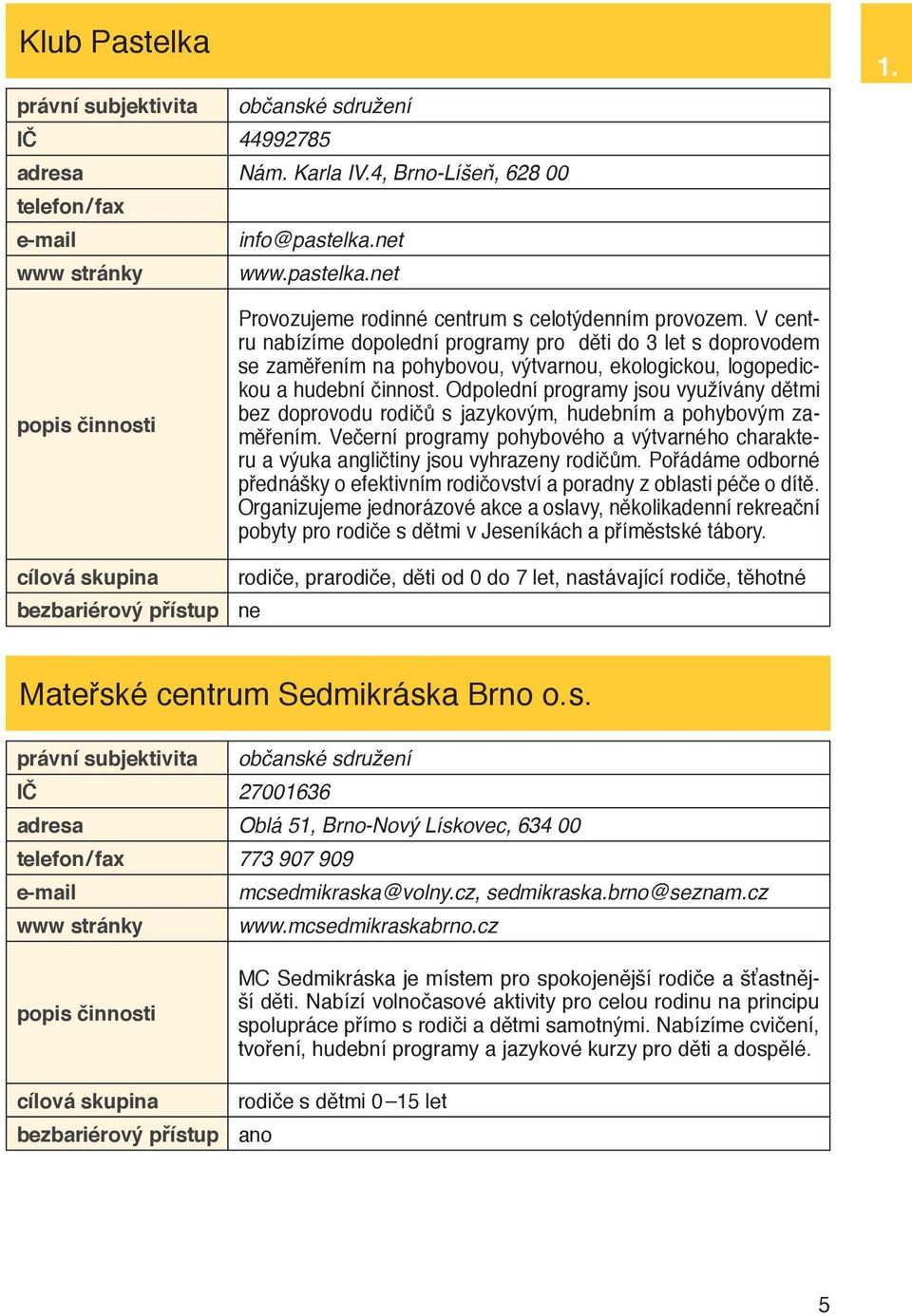 V centru nabízíme dopolední programy pro děti do 3 let s doprovodem se zaměřením na pohybovou, výtvarnou, ekologickou, logopedickou a hudební činnost.