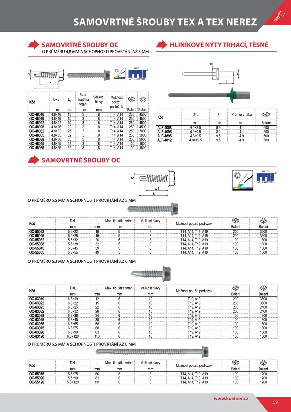 8 35 32 3 8 T4, A4 250 3000 OC-48038 4.8 38 35 3 8 T4, A4 250 3000 OC-48045 4.8 45 42 3 8 T4, A4 00 800 OC-48055 4.8 55 52 3 8 T4, A4 00 800 K Průměr vrtáku Balení ALF-4008 4.0 8.0 8.9 4. ALF-4095 4.