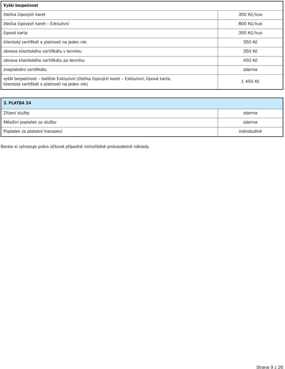 Exkluzivní, čipová karta, klientský certifikát s platností na jeden rok) 350 Kč/kus 800 Kč/kus 350 Kč/kus 350 Kč 350 Kč 450 Kč 1 450 Kč 3.