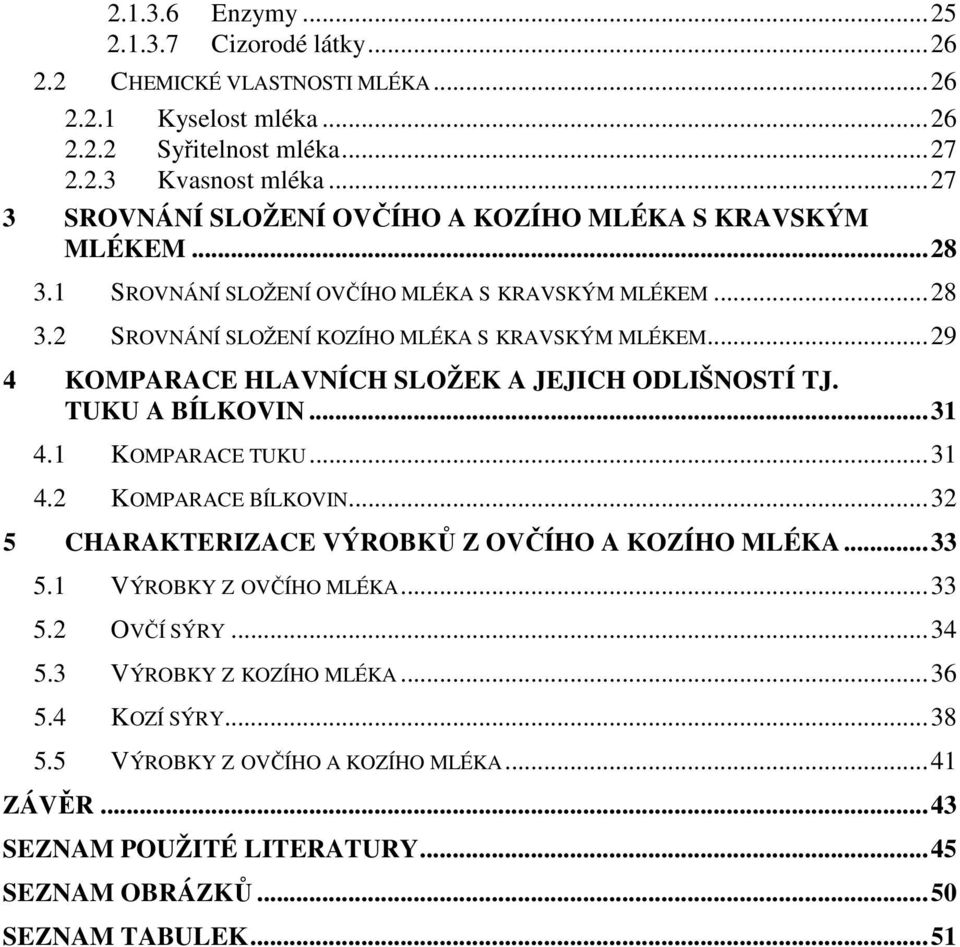 ..29 4 KOMPARACE HLAVNÍCH SLOŽEK A JEJICH ODLIŠNOSTÍ TJ. TUKU A BÍLKOVIN...31 4.1 KOMPARACE TUKU...31 4.2 KOMPARACE BÍLKOVIN...32 5 CHARAKTERIZACE VÝROBKŮ Z OVČÍHO A KOZÍHO MLÉKA...33 5.