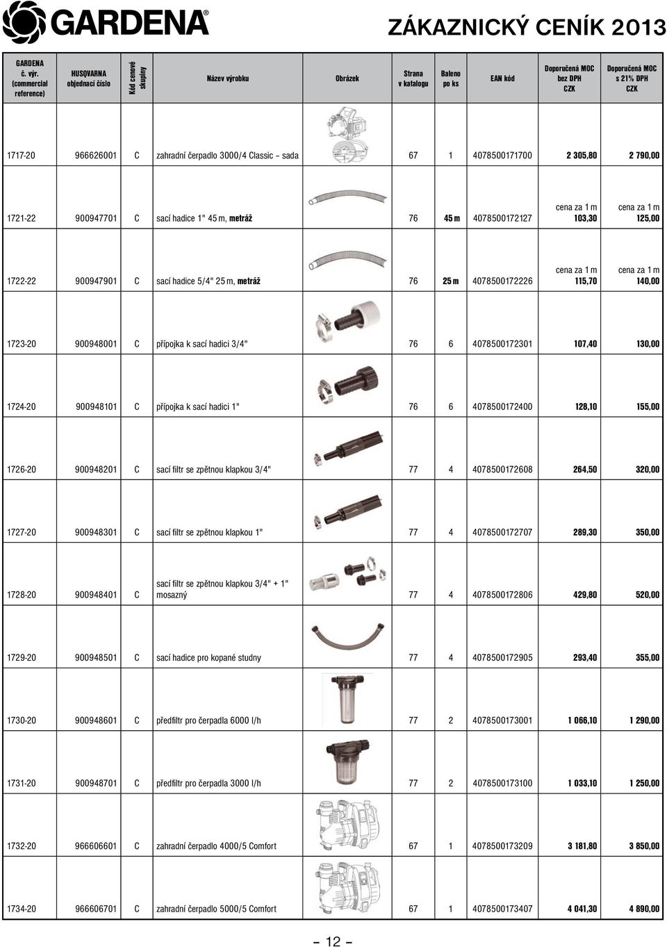 4,49 cena za 1 m 140,00 5,39 1723-20 900948001 C prípojka přípojka k sacej sací hadici 3/4" 76 6 4078500172301 107,40 4,16 130,00 4,99 1724-20 900948101 C prípojka přípojka k sacej sací hadici 1" 1"