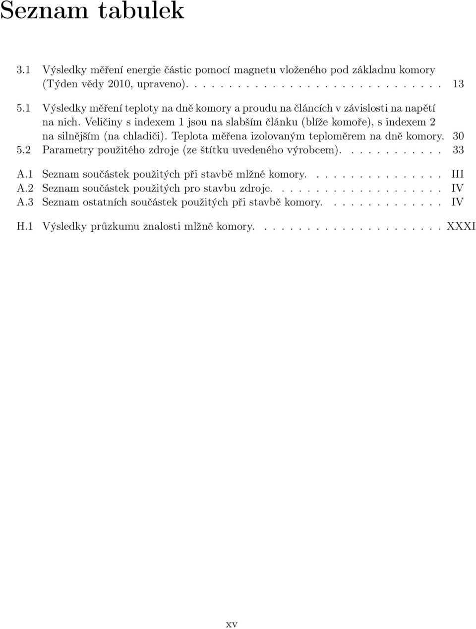 Teplota měřena izolovaným teploměrem na dně komory. 30 5.2 Parametry použitého zdroje (ze štítku uvedeného výrobcem)............ 33 A.1 Seznam součástek použitých při stavbě mlžné komory................ III A.