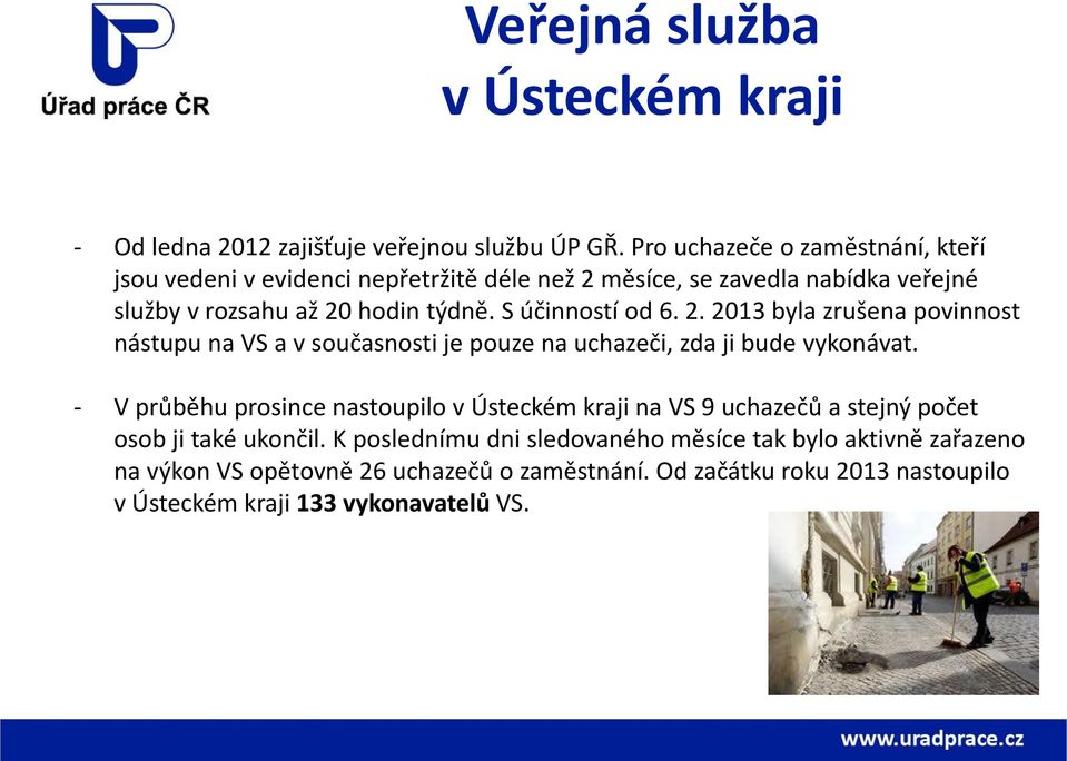 týdně. S účinností od 6. 2. 2013 byla zrušena povinnost nástupu na VS a v současnosti je pouze na uchazeči, zda ji bude vykonávat.