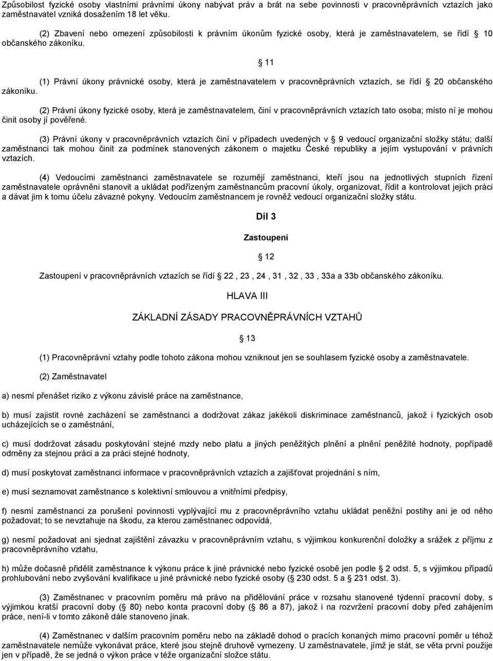 (1) Právní úkony právnické osoby, která je zaměstnavatelem v pracovněprávních vztazích, se řídí 20 občanského zákoníku.