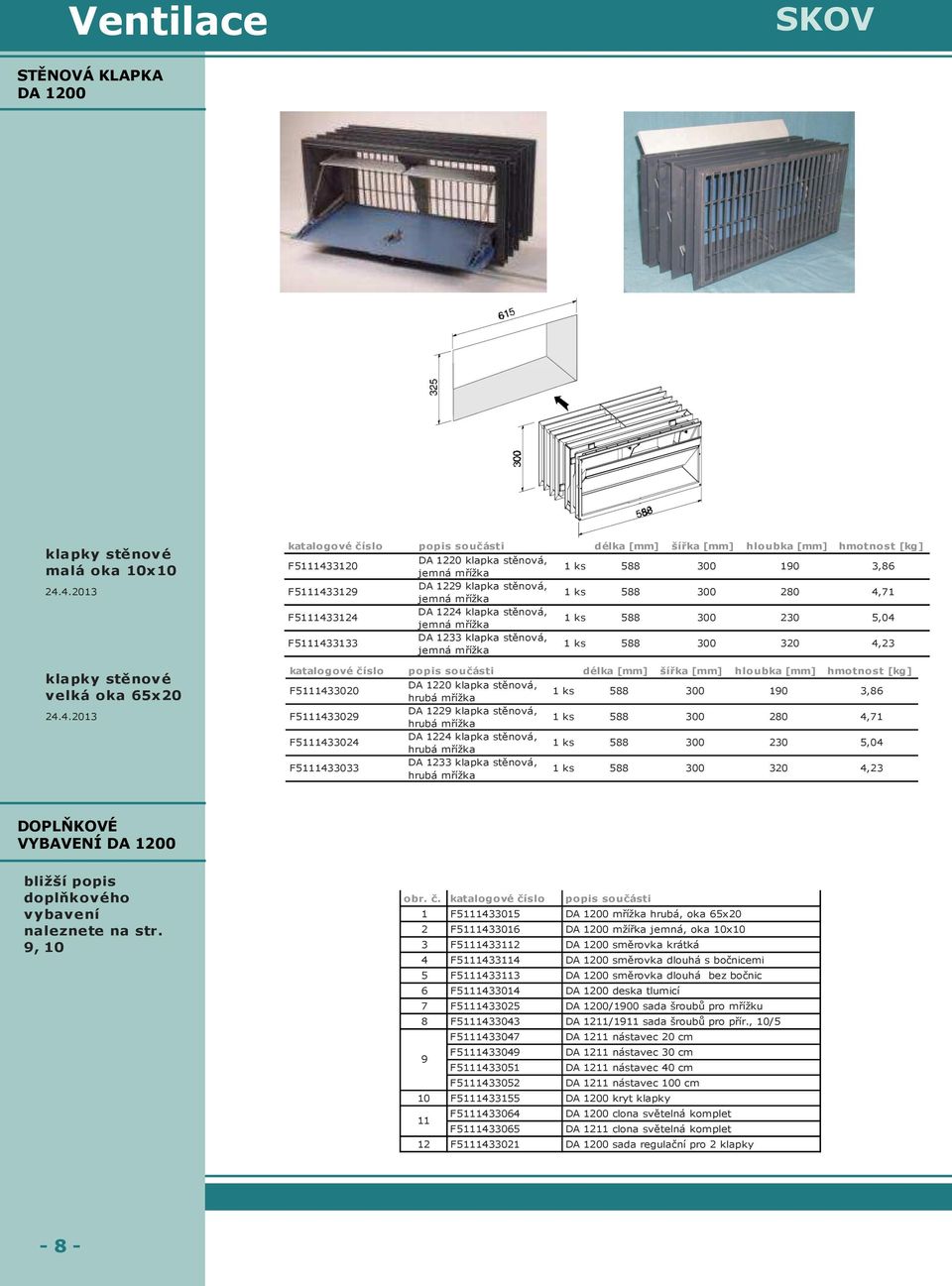 4.2013 F5111433129 klapky stěnové velká oka 65x20 F5111433124 F5111433133 DA 1220 klapka stěnová, jemná mřížka DA 1229 klapka stěnová, jemná mřížka DA 1224 klapka stěnová, jemná mřížka DA 1233 klapka
