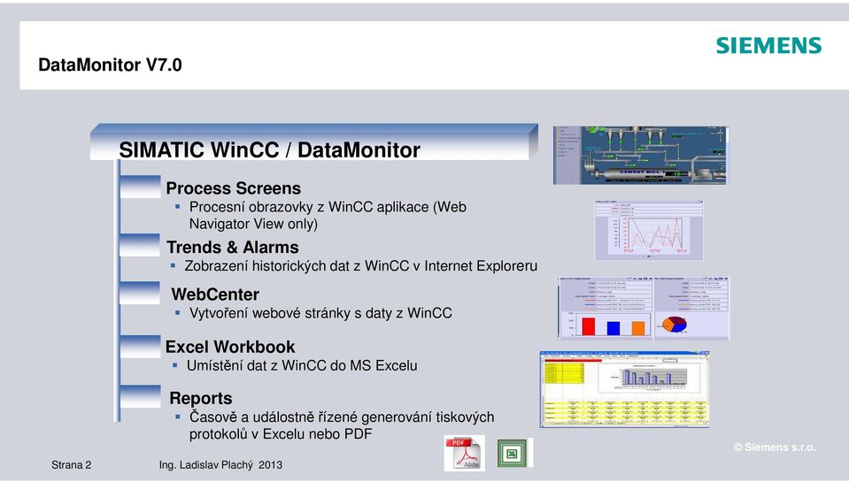 Vytvoření webové stránky s daty z WinCC Excel Workbook Umístění dat z WinCC do MS Excelu Strana 2