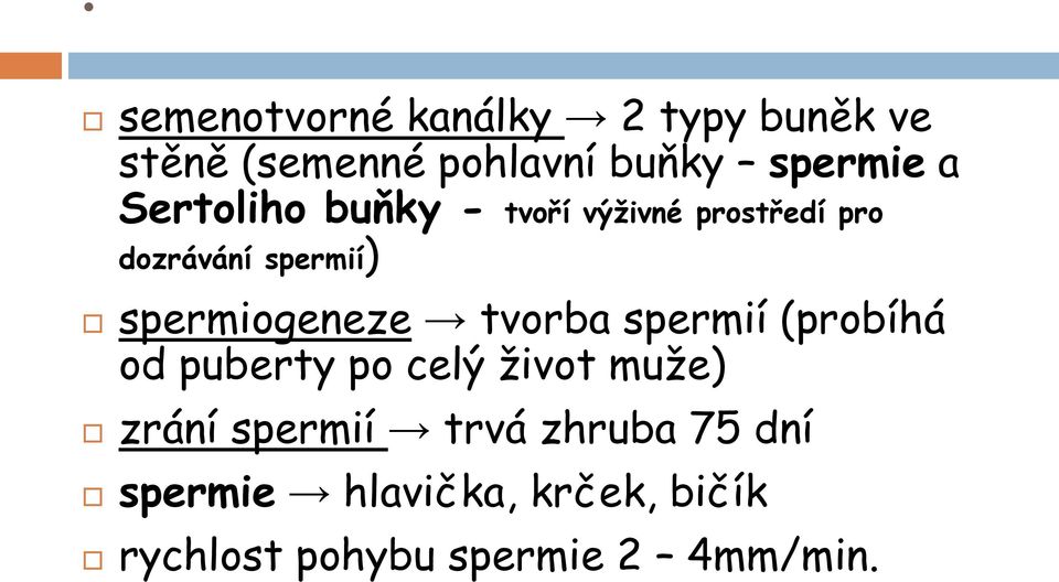 spermiogeneze tvorba spermií (probíhá od puberty po celý život muže) zrání