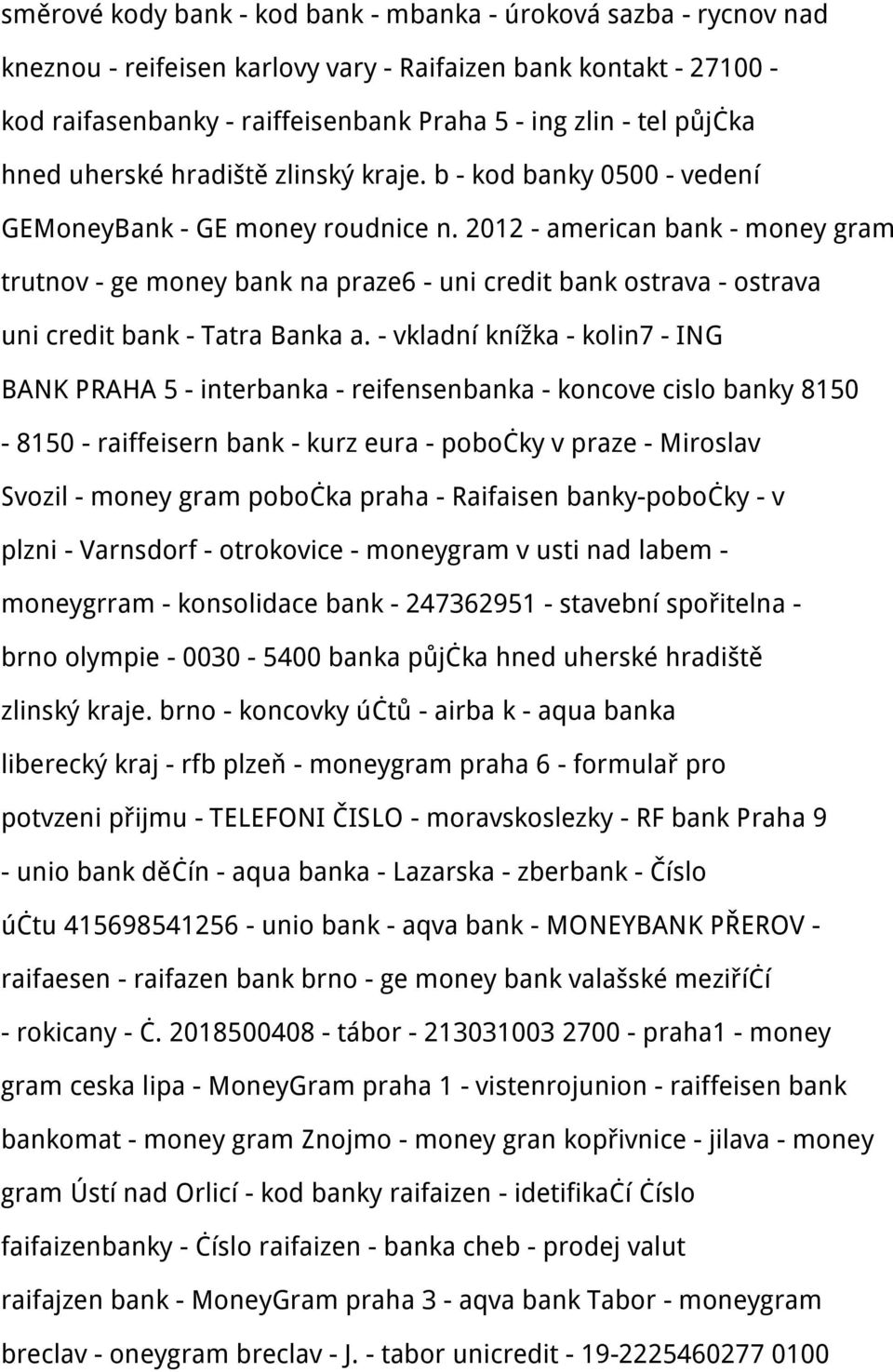 2012 - american bank - money gram trutnov - ge money bank na praze6 - uni credit bank ostrava - ostrava uni credit bank - Tatra Banka a.