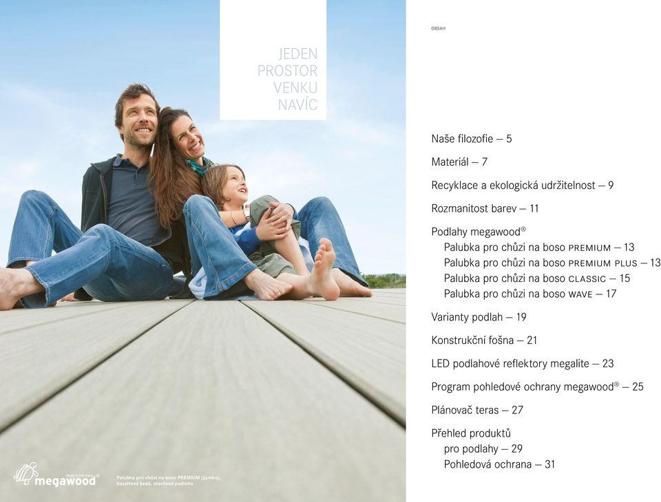 boso WAVE 17 Varianty podlah 19 Konstrukční fošna 21 LED podlahové refl ektory megalite 23 Program pohledové ochrany megawood 25 Plánovač