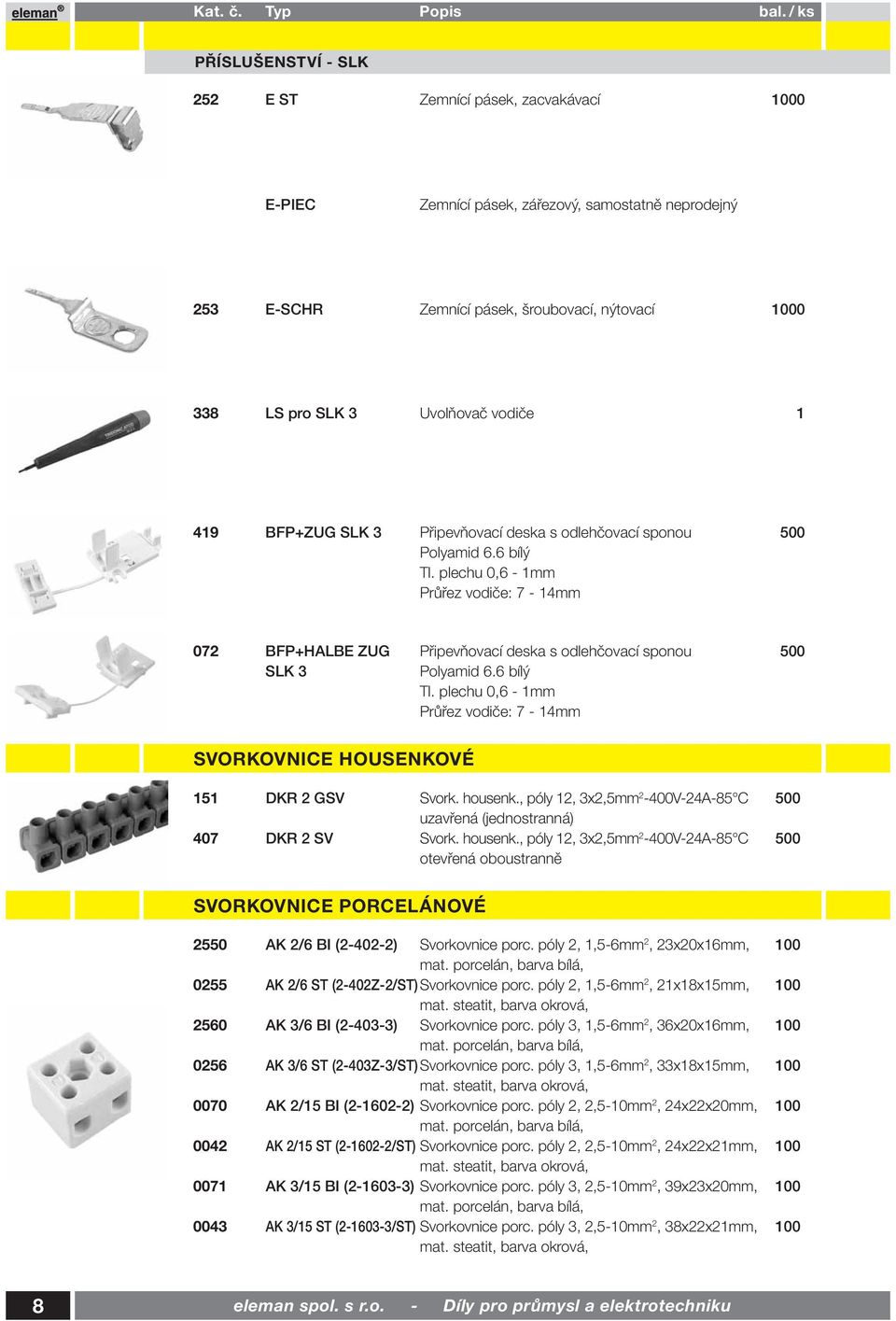 plechu 0,6-1mm Průřez vodiče: 7-14mm 072 BFP+HALBE ZUG Připevňovací deska s odlehčovací sponou 500 SLK 3 Polyamid 6.6 bílý Tl.