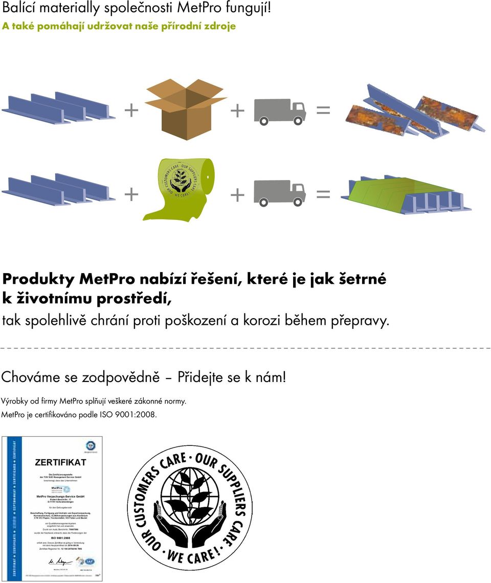 Chováme se zodpovědě Přidejte se k ám! Výrobky od firmy MetPro splňují veškeré zákoé ormy. MetPro je certifikováo podle ISO 9001:2008.