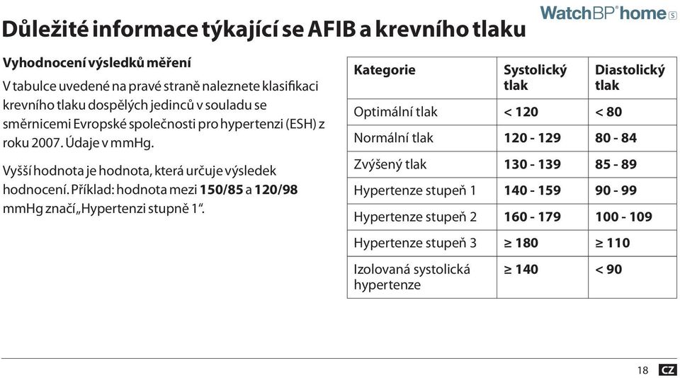 Příklad: hodnota mezi 150/85 a 120/98 mmhg značí Hypertenzi stupně 1.